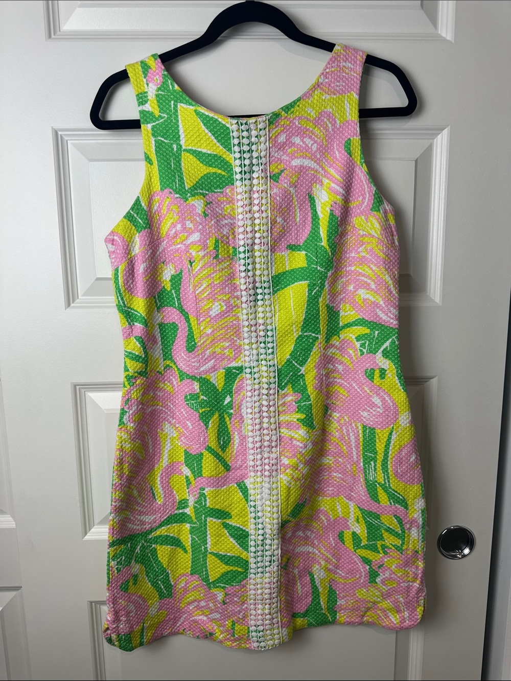 Lily Pulitzer Sleeveless Floral Shift Dress in Pink Yellow Green Flamingos 12
